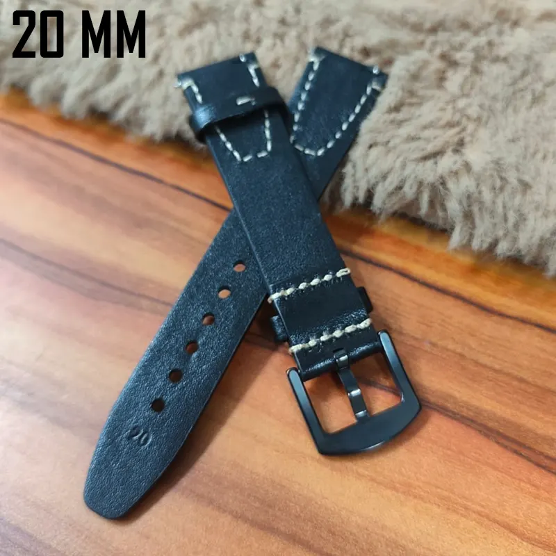 20mm Black Watch Strap Genuen Leather Premium Quality